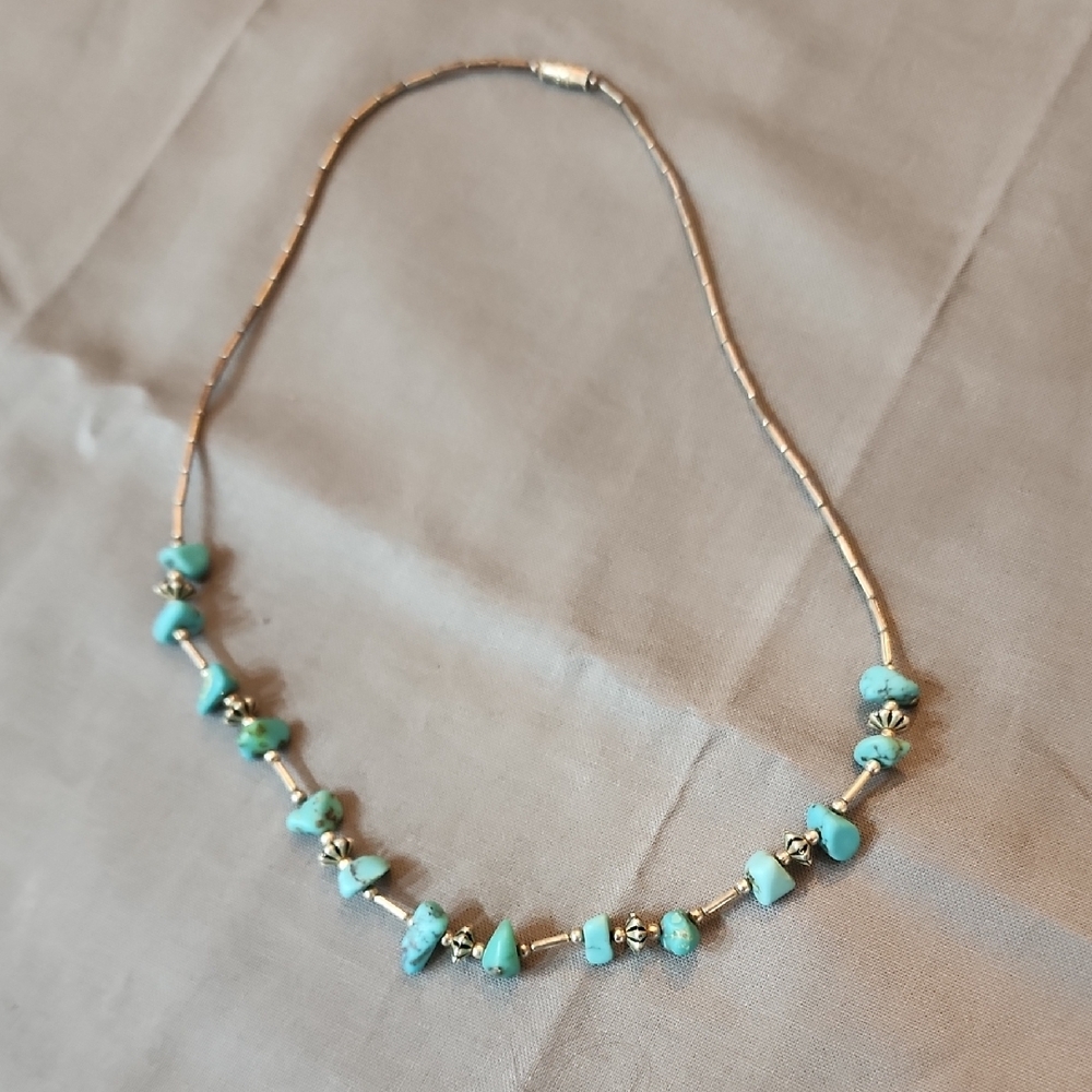 Turquoise and Silver Necklace with Asymmetrical Arrangement